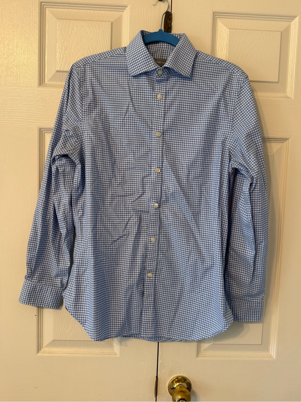Michael Kors Light Blue and White Gingham Slim Fit Shirt